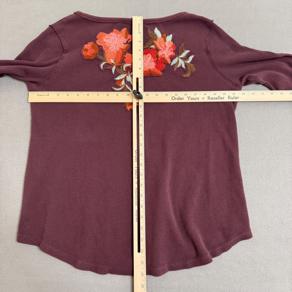 Soft Surroundings Top‎ Womens M Purple Cotton Embroidered Thermal Floral Boho - Picture 6 of 8